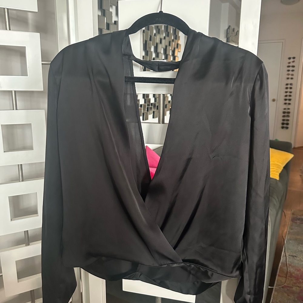 Lovers + Friends Black Wrap Blouse with Backless Design